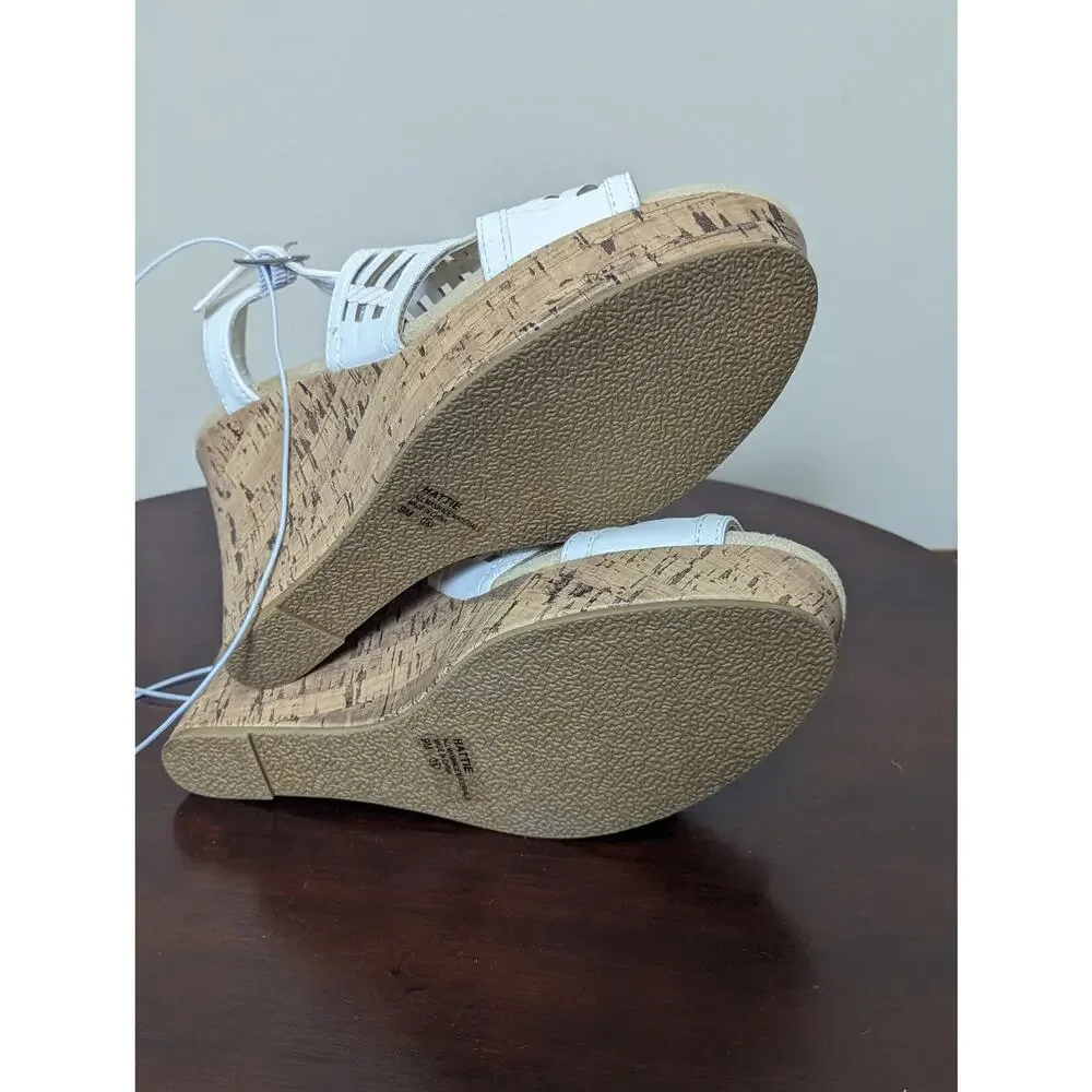 Jellypop Hattie Cork Wedge White Womens Open Toe Sandals 4in heels Size 9